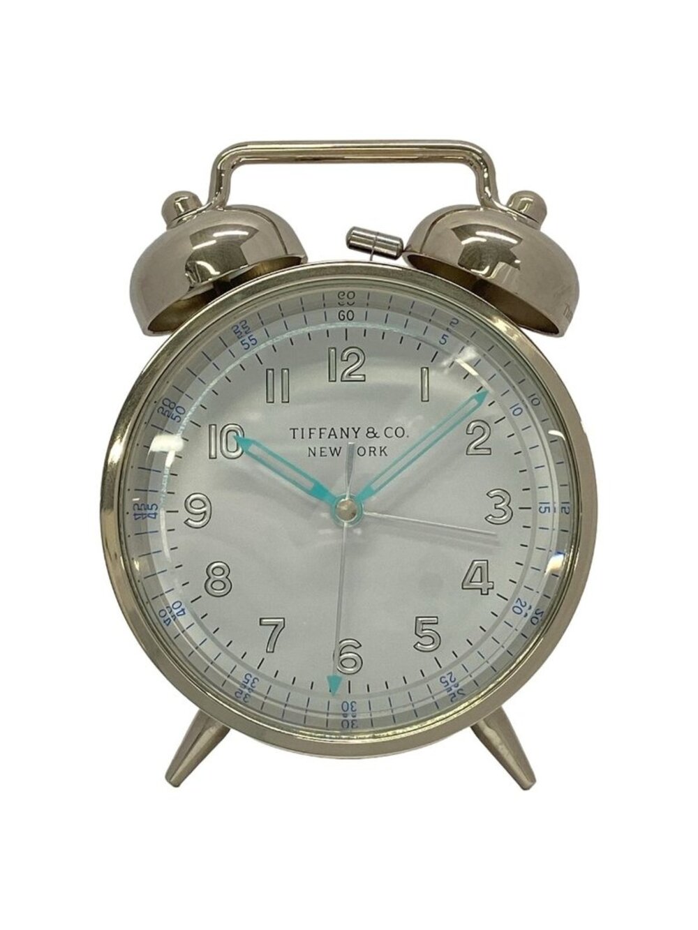 Tiffany & Co Silver White Light Blue Table Clock Alarm Cannot Be Confirmed